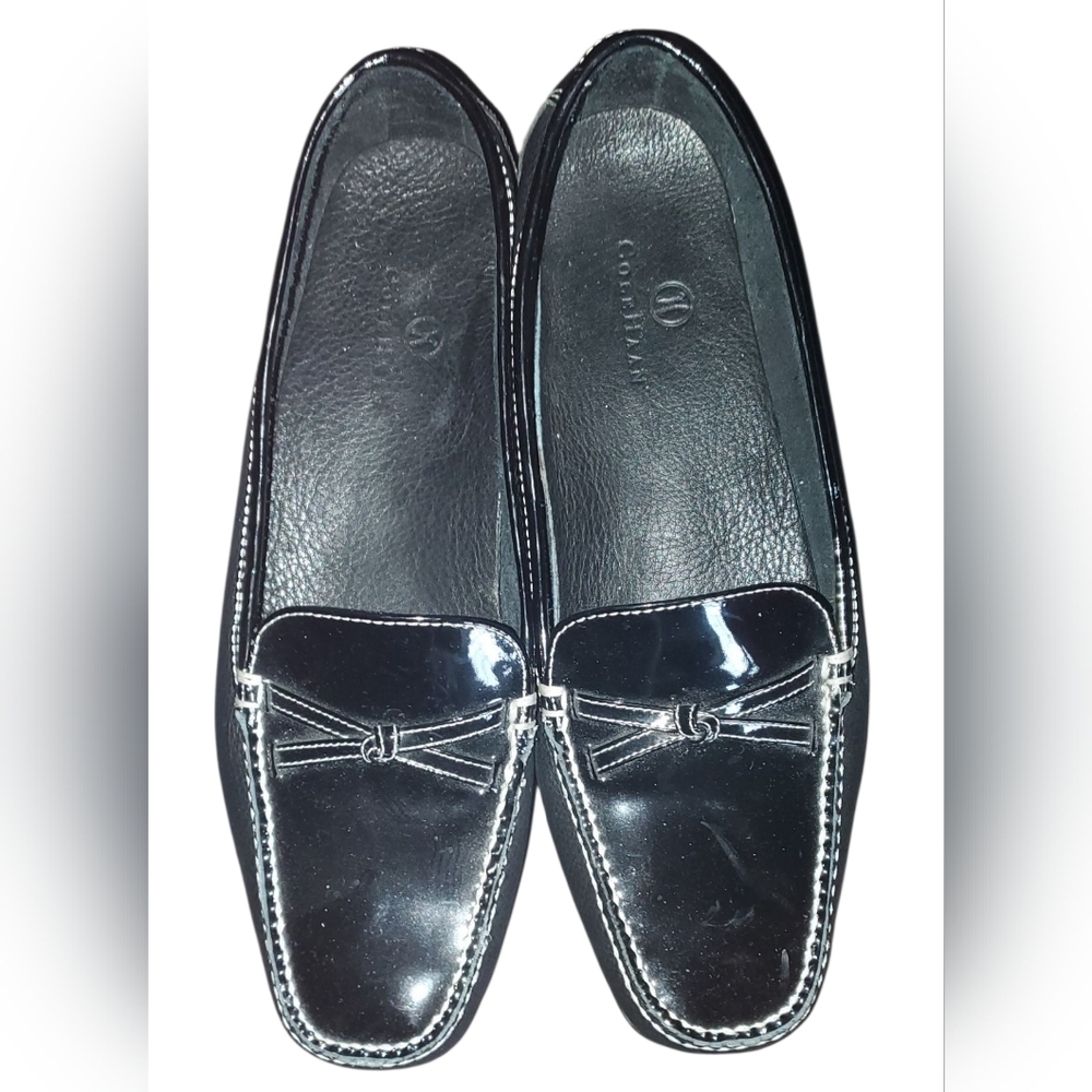 Cole Han Patent Leather Black Slip-On Loafers. EUC